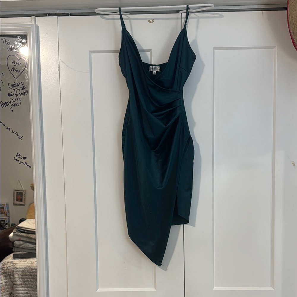 Honey and rosey emerald green tight wrapped dress